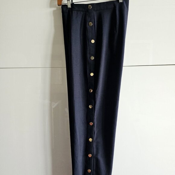 Zara Nautical Navy Blue Gold Button High Waisted Pants - Picture 2 of 6
